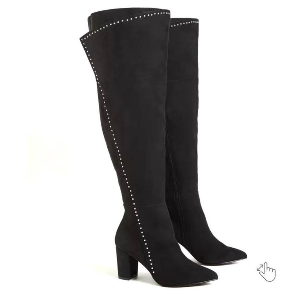 Torrid 8.5WW Black Faux Suede Studded Over The Knee Boots Wide Calf‎ Block Heel